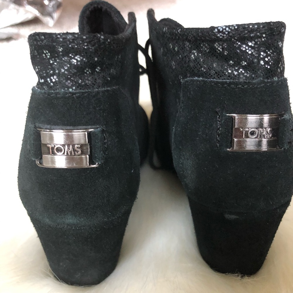 COPY - Tom’s Black Glitter Booties with a wedge heel. Like NWOT